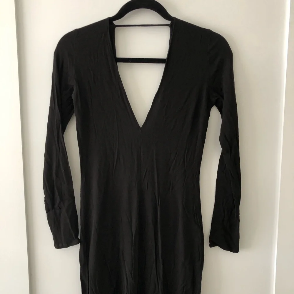 Reformation Black Long Sleeve Slit V Maxi Dress XS